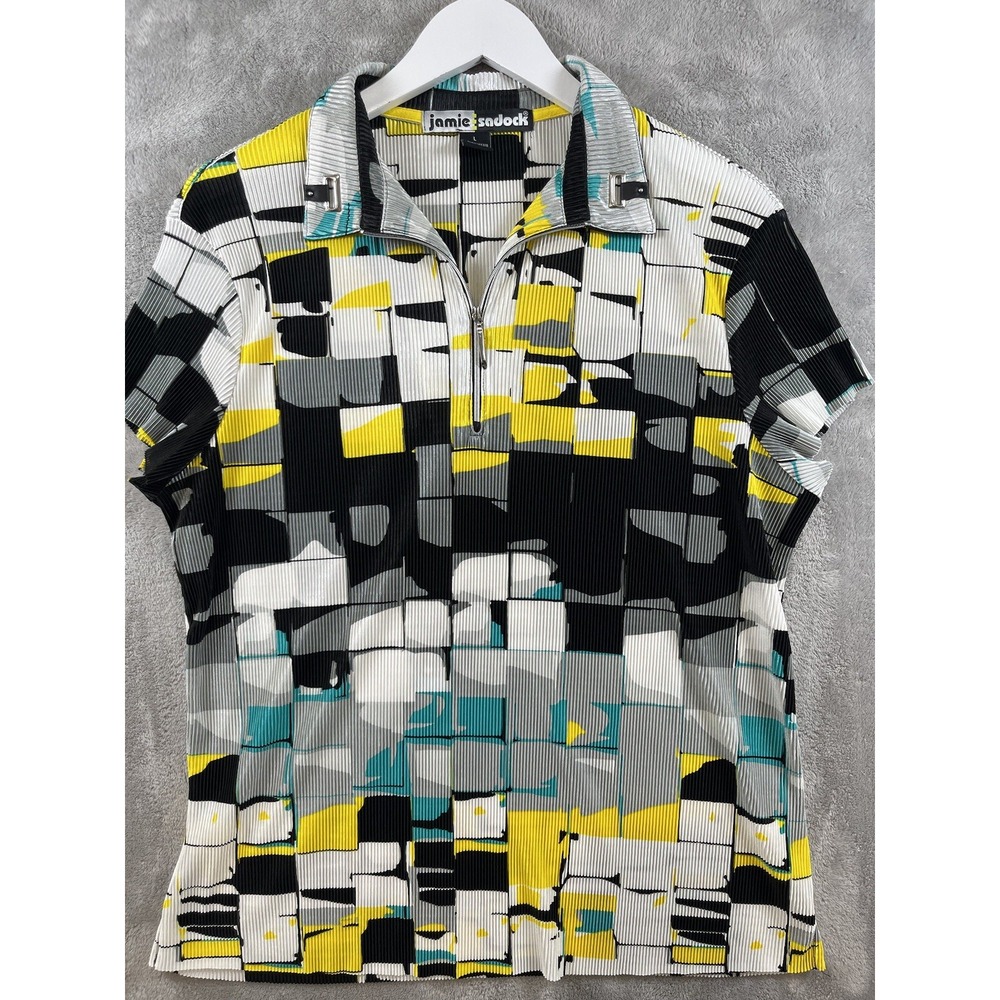 Jamie Sadock Women's Collared Short Sleeves Multicolor Shirt Top Sz L Cycling